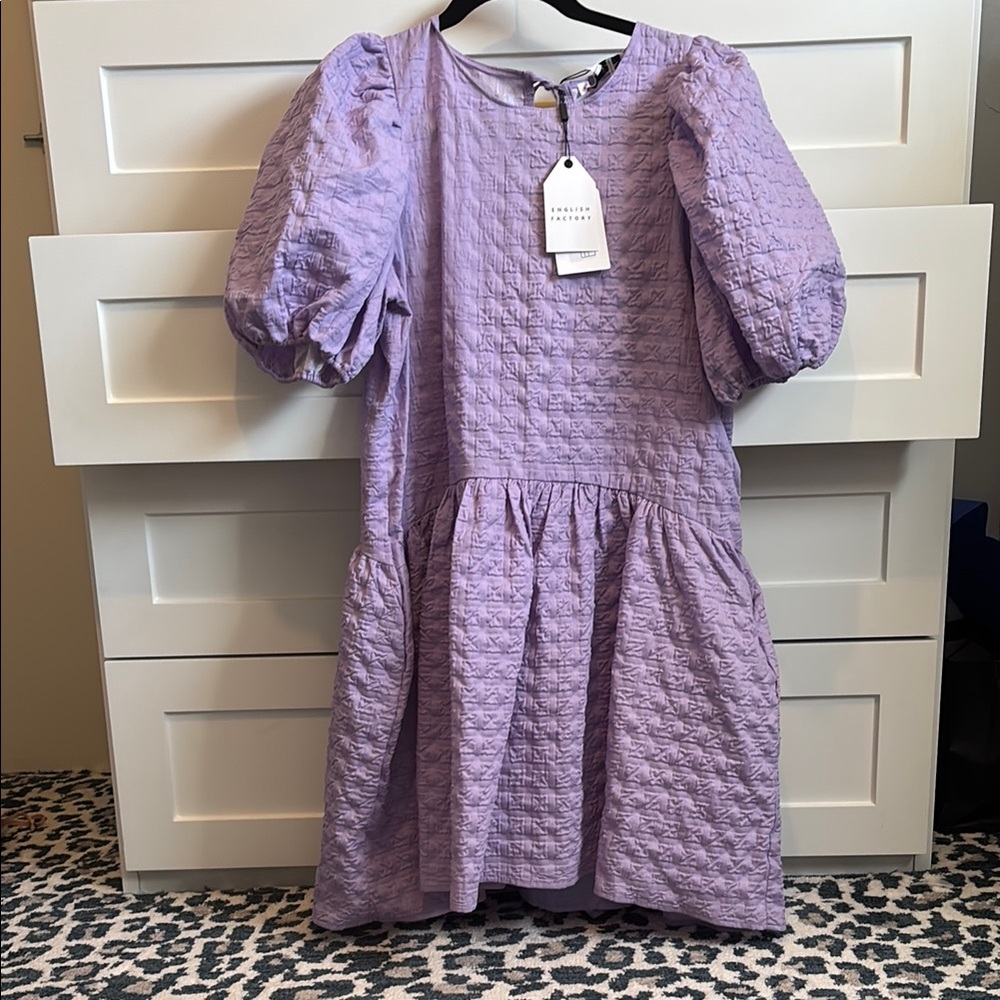 English Factory Lavender Puff Sleeve Textured Dress